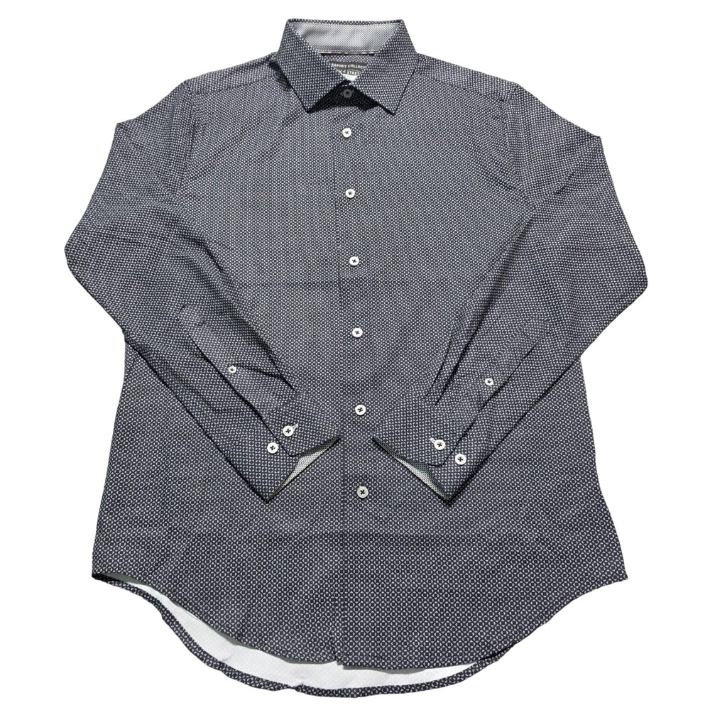 Report Collection X4 Performance Stretch Shirt Men Small Slim Fit Navy Geometric